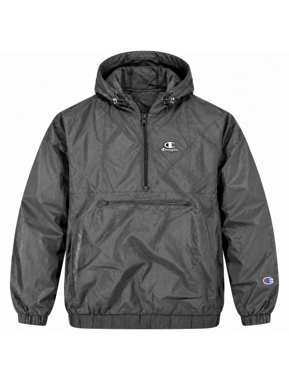 Champion Men’s Medium Black Hooded Anorak Windbreaker Jacket Athletic NWT